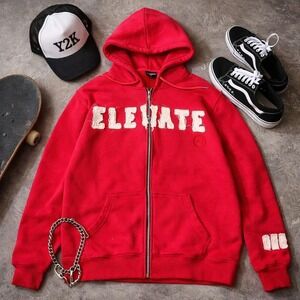 Elevate Men's XL Hot Pink Full Zip Hoodie Graphic Streetwear